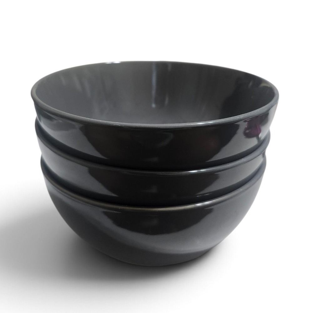 Thomson Pottery Hudson Dark Slate Grey Ceramic Soup Cereal Bowls Set of 3
